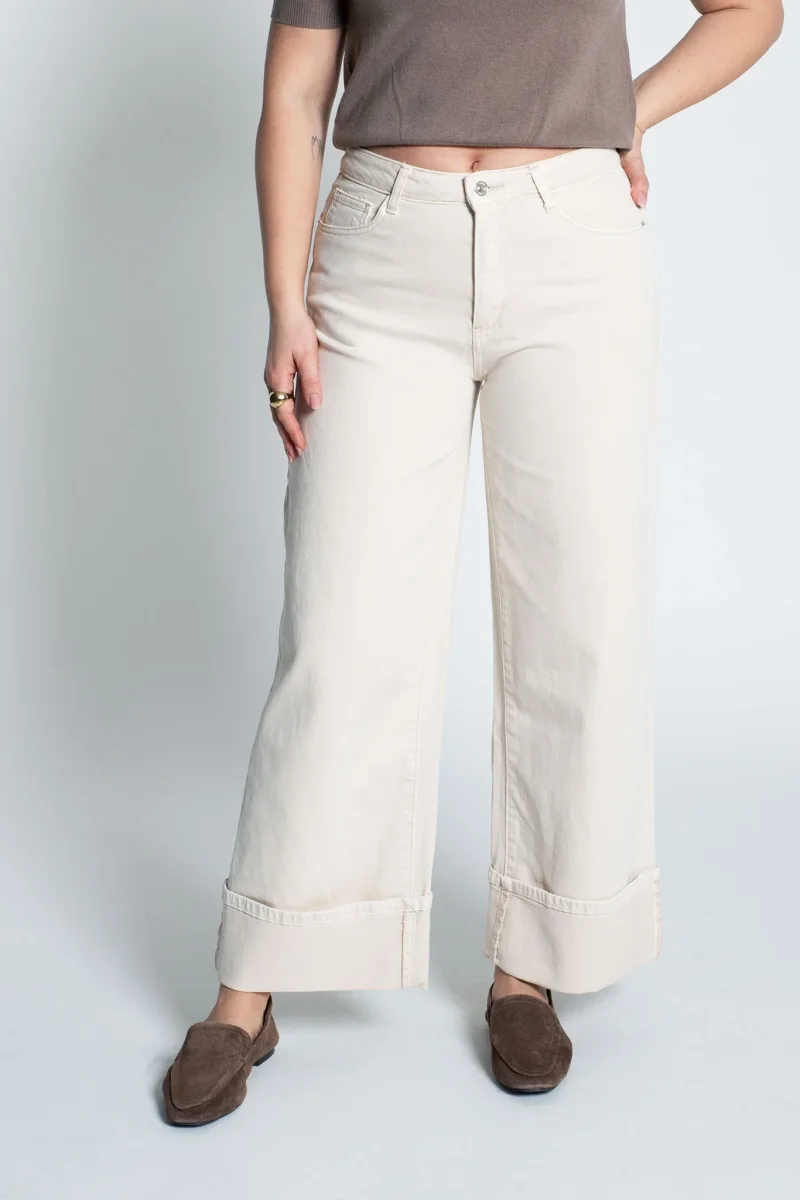 Jeans High Waisted Wide Leg mit umgeschlagenem Saumen Beige