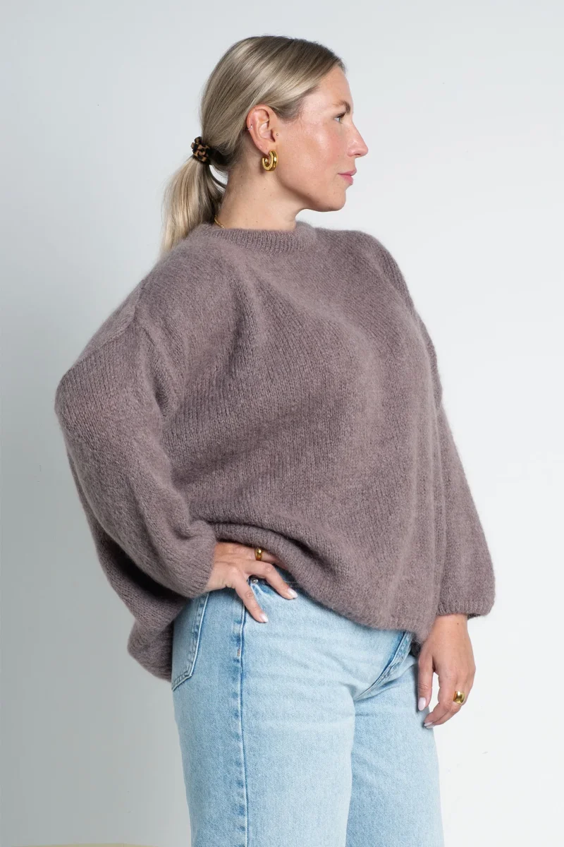 Strickpullover Oversized mit Rundhals Taupe