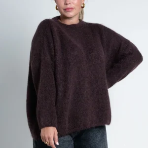 Strickpullover Oversized mit Rundhals Dunkelbraun