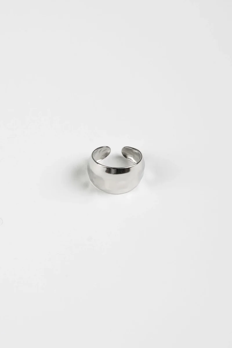 Ring Rund Gehämmert Edelstahl Silber