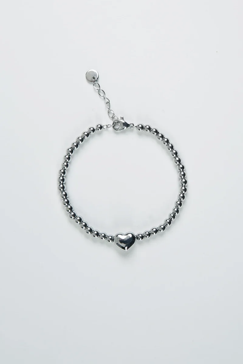 Kugelarmband mit kleinem Herz aus Edelstahl Silber – Bild 2