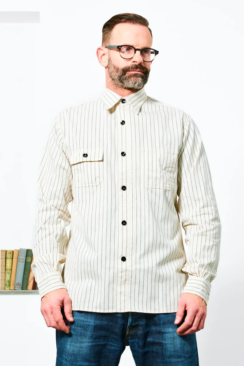 SUGAR CANE - Wabash Stripe Work Shirt | white