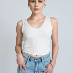 Crop Top V-Ausschnitt Weiß