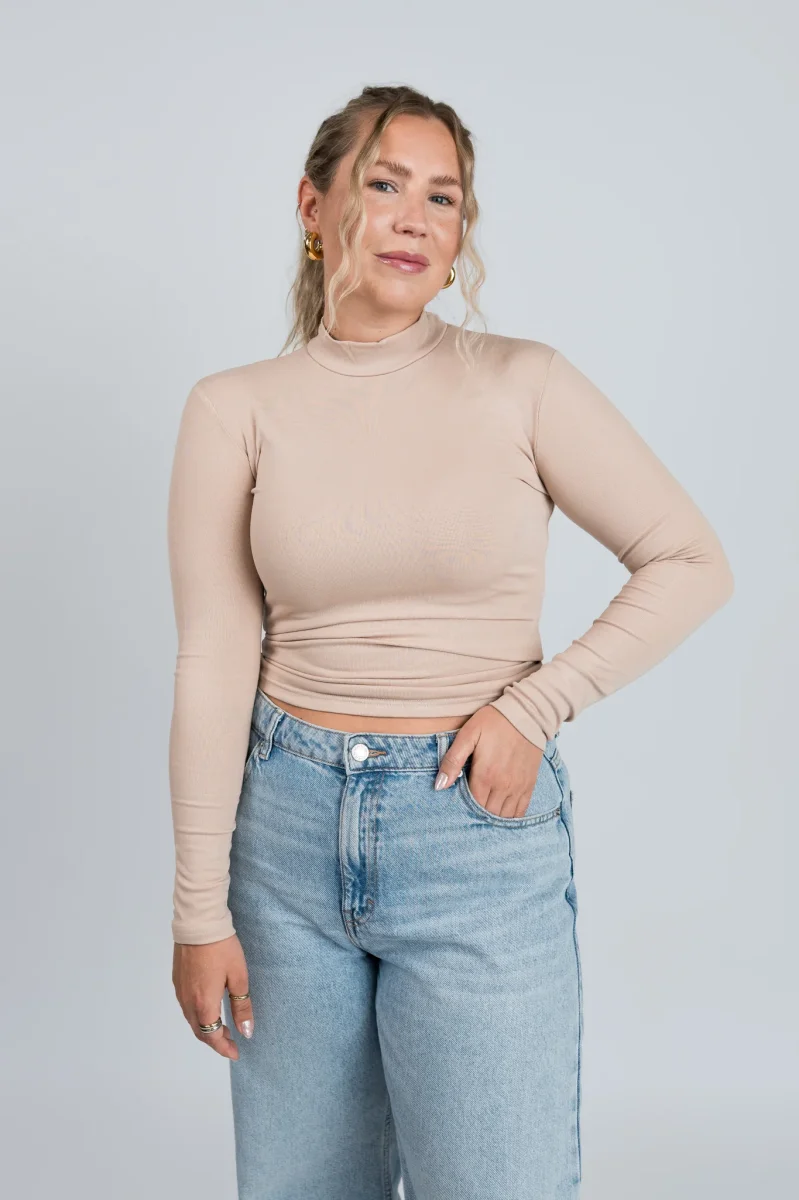High Neck Langarmshirt Beige – Bild 2