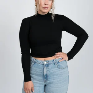 High Neck Langarmshirt Schwarz