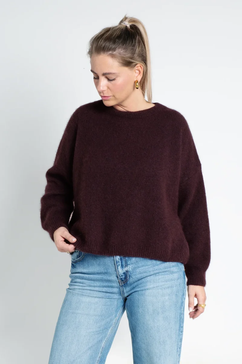 Strickpullover mit Rundhals Kuschelweich Burgundy Weinrot