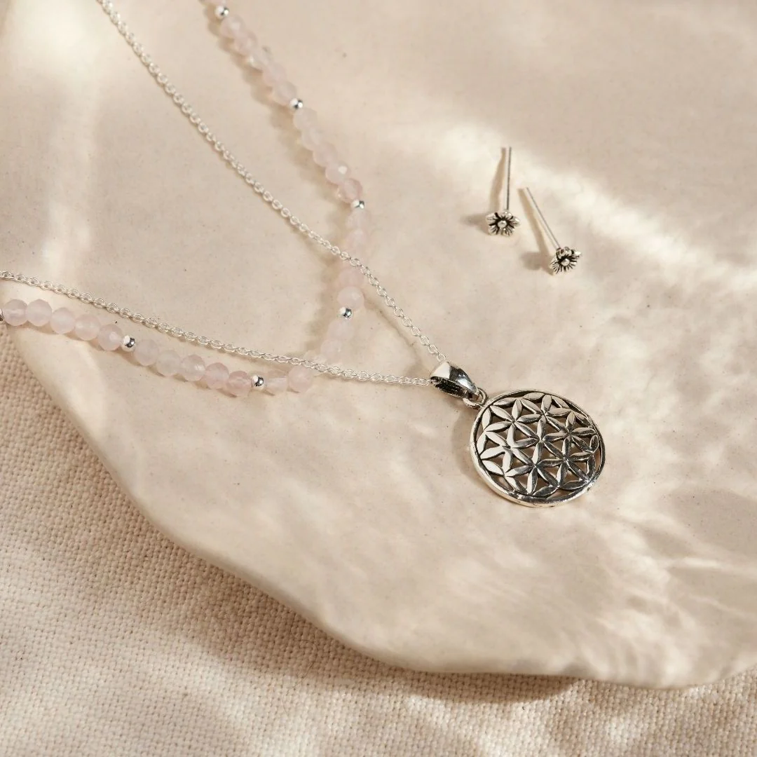"I am loved" Rosenquarz Silber Set – Bild 7