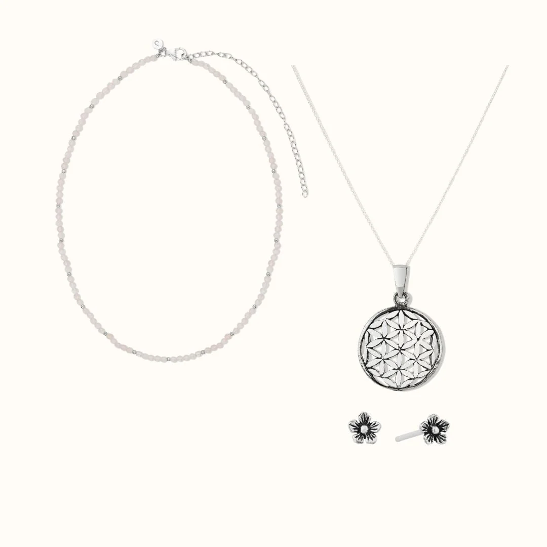 „I am loved“ Rosenquarz Silber Set
