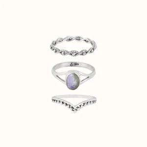 Kaleo Mondstein Ring Silber Set