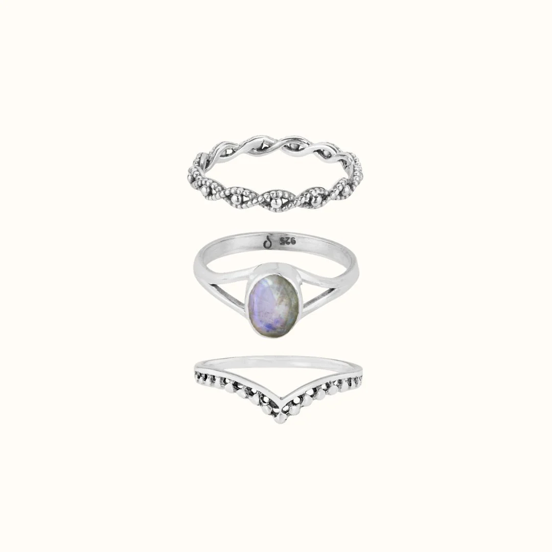 Kaleo Mondstein Ring Silber Set
