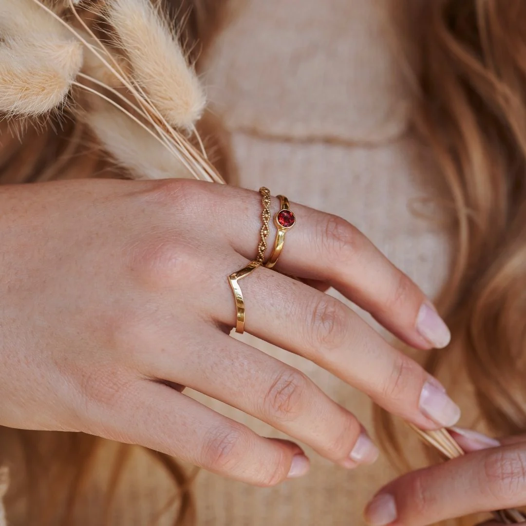 Una Granat Ring Golden Set – Bild 6
