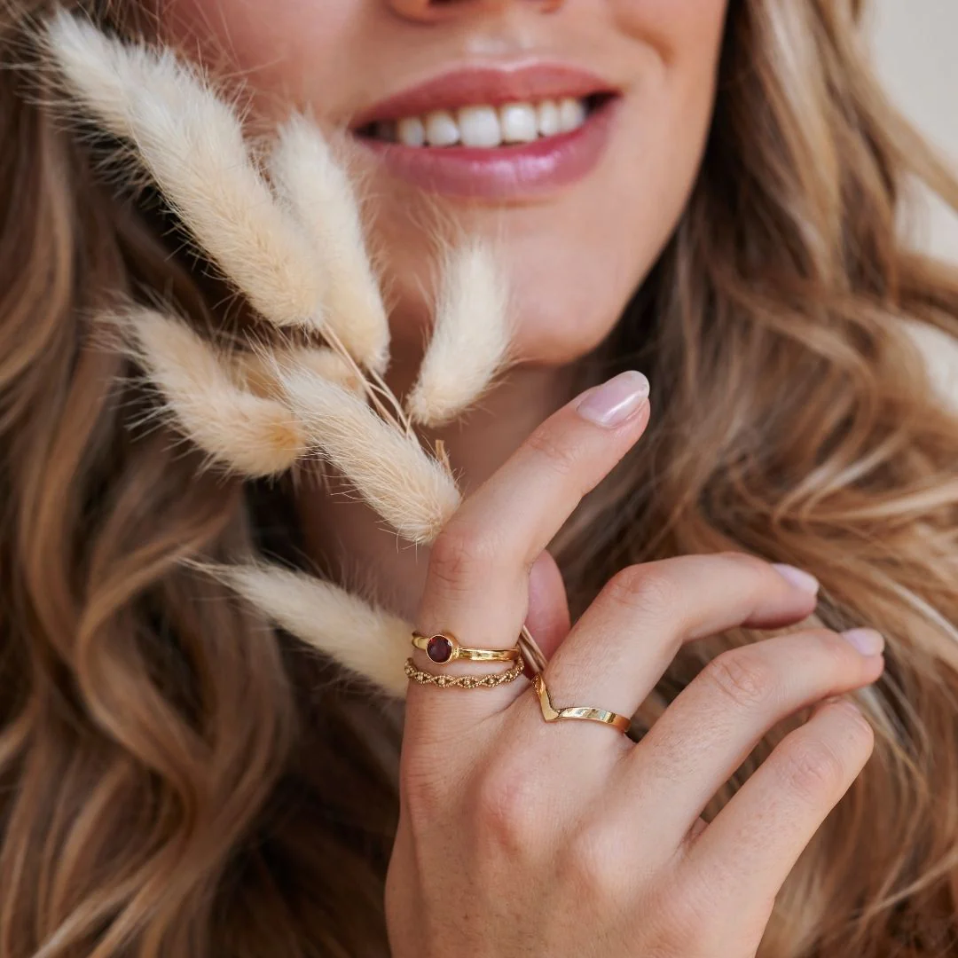 Una Granat Ring Golden Set – Bild 8